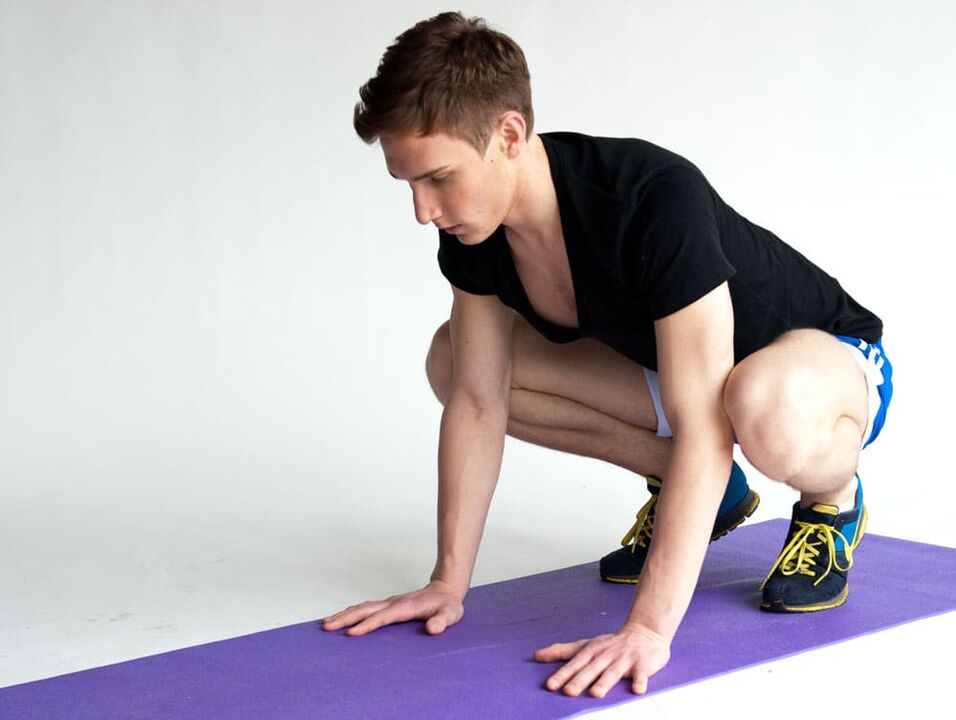 Rana exercise to work the muscles of a man's pelvic region. 